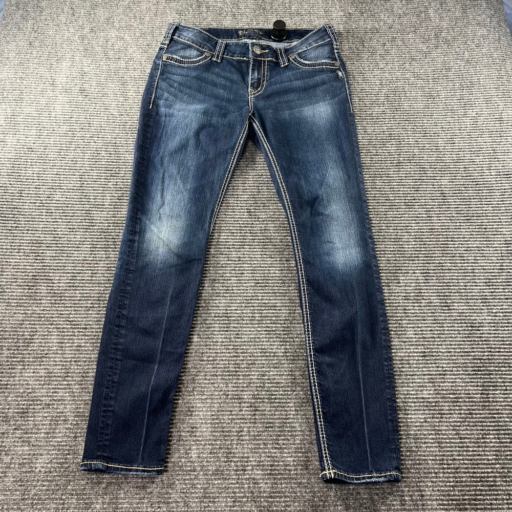 Silver Jeans Womens 28 Suki Mid Rise Skinny Dark Wash Thick Stitch Flap Pocket